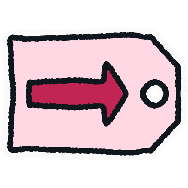 a dark pink arrow in a light pink tag
